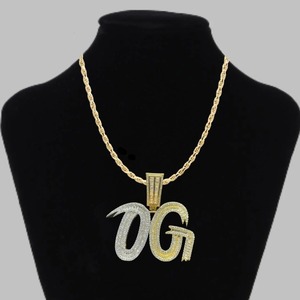 Breloques Lettres OG en Argent 925, Taille Ronde Brillante, Micro-Sertissage à Griffes, Plaqué Rhodium, Bijoux Unisexe Hiphop - Product Image 1