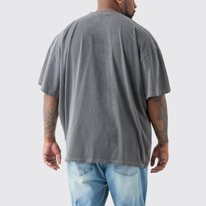 Camiseta Oversize 100% Algodón con Lavado Ácido para Hombre, Estilo Hip Hop, Lisa, Venta al por Mayor, Cuello Redondo - Product Image 2