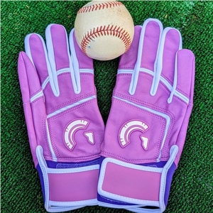 Baseball Batting Gloves Long Cuff Custom Logo Orange Navy Batting Gloves Leather Professional Softball <b>Games</b> - Product Image 1