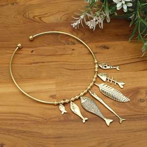 Bohemian Fish <b>Statement</b> Choker <b>Necklace</b> Gold Handmade Tribal Jewelry Coastal Ocean Charm Artisan Gift for Women - Product Image 3