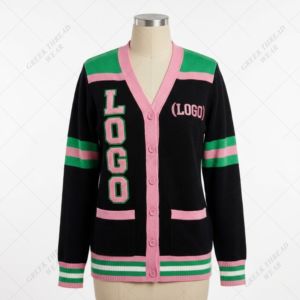 black Pink Varsity <b>Cardigan</b> Women Knit Button Sweater Casual Long Sleeve Letter Design Fashion Outerwear Sorority Greek <b>Cardigan</b> - Product Image 1