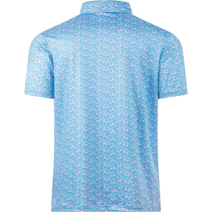 Polo à manches courtes pour homme, imprimé floral bleu clair, coupe classique, tissu Oxford tissé décontracté, coton respirant - Product Image 2
