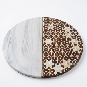 Designer Mother of Pearl Wood Craft Serving Tray | Handmade Ramadan Eid Decorative Food Serving Platter for Home Kitchen <b>Gift</b> - Product Image 3