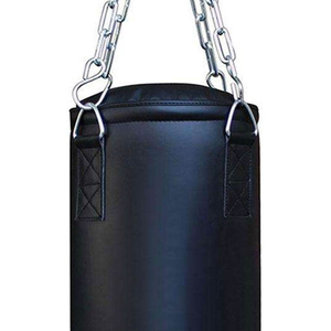 Sac de boxe d'entraînement en PU noir avec rayures bleues et blanches, durable, rempli de sable, pour adultes - Product Image 3