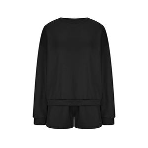 High Quality Women's Sweatshirt Set Plain Fleece Crewneck Pullover and High Waist Shorts Set Custom Size Tracksuit Women - Product Image 2