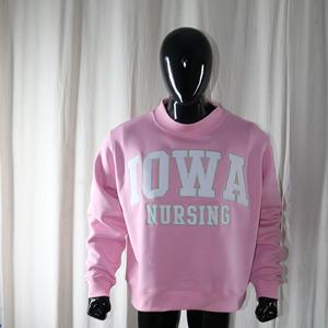 IOWA NURSING PINK <b>Mock</b> <b>Neck</b> Sweatshirt 100% WHITE Applique Embroidery wide <b>neck</b> Sweatshirt Finer Threads - Product Image 1