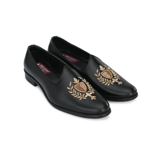 Chaussures en cuir faites à la main pour homme, style indien traditionnel, Nagra Black Jutti, pour mariage - Product Image 1