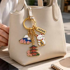 Porte-clés en métal sur mesure avec breloques multiples sur le thème du Japon Porte Torii de Fuji pour souvenirs de voyage culturels - Product Image 4