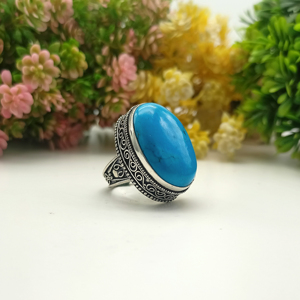 Anillo Clásico de Plata de Ley 925 con Piedra Preciosa, Turquesa Natural Sleeping Beauty con Engaste de Bisel, Estilo Vintage - Product Image 1
