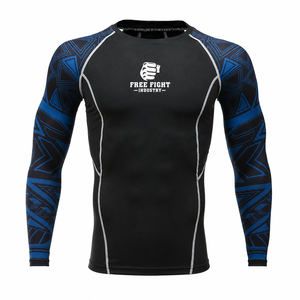 Rashguard à manches longues pour homme Free Fight Industry, noir, séchage rapide, respirant, écologique, UPF50+, antibactérien, 140g, MMA BJJ - Product Image 1