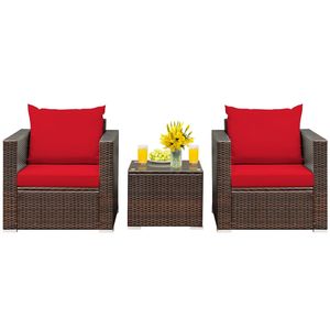 Set di mobili da giardino in rattan da 3 pezzi con cuscini - Product Image 1