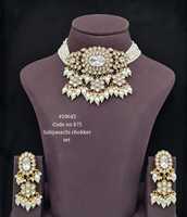 Collier choker 10643Statement, vert rose, doré, style Kundan, inspiré de Sabyasachi, pour mariage, fête, bijoux tendance.