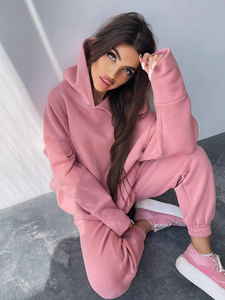 ชุดจ็อกกิ้งผู้หญิงไซส์ใหญ่แบบสั่งทำพิเศษสำหรับฤดูหนาว ทรงหลวมไหล่ตก พร้อมโลโก้สั่งทำ ชุดฮู้ดดี้ 2 ชิ้น สวมใส่สบาย - Product Image 6