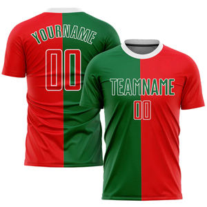 Conjunto de Camiseta y Pantalones Cortos de Fútbol Rojo y Verde para Hombre, Cuello Redondo, Manga Corta, Absorbe la Humedad, para Todas las Temporadas, Personalizable con Nombre y Número del Equipo - Product Image 3