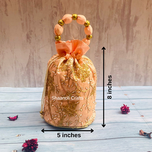 Bolso Potli dorado hecho a mano indio para mujer, recuerdo de fiesta bordado a mano, caja de cuerda con forro de poliéster con una asa, cubo inspirado en Ins - Product Image 3