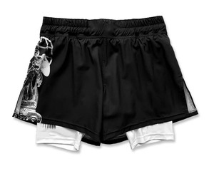 Custom Men's Black White Printed 100% Cotton Eco-Friendly Breathable <b>Stretch</b> Mesh Shorts Double Layer Inner Support Lining for - Product Image 3