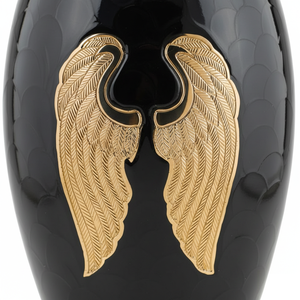 Urna Funeraria de Latón Azul Cielo con Alas de Ángel Doradas, Tallada a Mano, Recuerdo Conmemorativo para Cenizas Humanas - Product Image 3