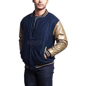 Vestes de baseball de qualité supérieure en cuir bleu royal et or, manches en cuir, vente en gros, vestes de baseball personnalisées élégantes pour équipes - Product Image 4