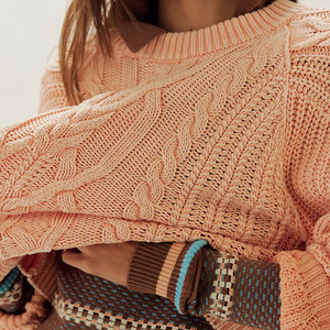 เสื้อสเวตเตอร์ไหมพรมถักมือคุณภาพสูงสำหรับผู้หญิง สีชมพู แขนทรงโคม คอกลม สไตล์ลำลอง สำหรับฤดูหนาว ผลิตจากอะคริลิก 100% - Product Image 3