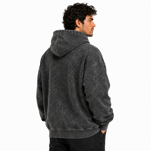 Sudadera con capucha para hombre, estilo vintage, con bolsillo canguro y cordón, lavado ácido, lisa, informal, desgastada, cálida, sin marca - Product Image 6