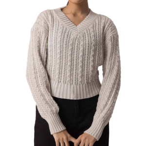 Pull en maille torsadée col en V style vintage pour femme, coupe courte, épais, épaules tombantes, qualité supérieure - Product Image 5