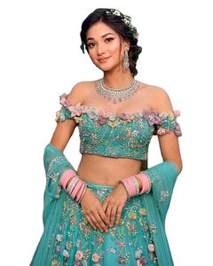 Compromiso especial novia mucama hermosa flor decorativa moda Georgette bordado trabajo Lehenga Choli con Dupatta - Product Image 1