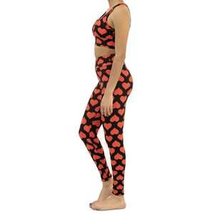 Conjunto de Yoga para Mujer con Estampado de Corazones, Top Corto y Leggings de Cintura Alta, 2 Piezas, Spandex y Poliéster, Espalda Cruzada, Cuello Redondo - Product Image 3