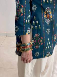 Women's Traditional Indian Cotton Kurta Set Digital <b>Print</b> Embroidered Regular Fit Midi Length <b>White</b> <b>Palazzo</b> Pants Casual Wear - Product Image 5