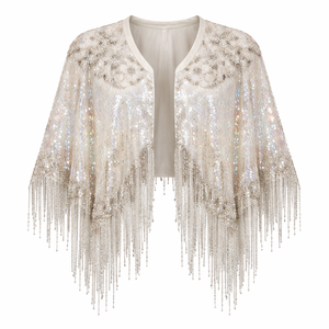 Vente en gros de capes à franges à paillettes pour adultes, veste de mariage - Options de conception personnalisées et fabricant OEM / Acrylique / Coton / Polyester - Product Image 1