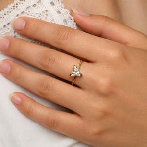 Hallmark Silver Minimal 3 Stone Floral 18K <b>Gold</b> Plated <b>Ring</b> <b>Set</b> with Zircon - Product Image 2