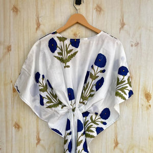 Caftán de Algodón de Alta Calidad para Mujer, Estampado a Mano, Ropa de Dormir, Estilo Informal, para Vacaciones, Resort, Cintura Elástica, Verano - Product Image 1