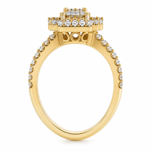 <b>Vintage</b> Square Halo Lab Grown Diamond Cluster <b>Ring</b> Multi-Row Bezel Set Rhodium Plated 14KT Yellow <b>Gold</b> IGI Certified <b>Ring</b> - Product Image 2