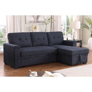 Divano Sezionale Reversibile Lucca II 84.5"W Grigio Scuro con Chaise Longue Contenitore in Tessuto Intrecciato - Categoria Prodotto: Divani Letto - Product Image 1