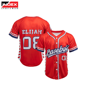 Maillot de baseball rouge pour homme INDEX SPORTSWEAR, manches courtes, rayé, boutonné devant, respirant, polyester, adulte, toutes saisons - Product Image 2
