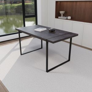 Tavolo da Pranzo Rettangolare Moderno Industriale 150 cm, Piano in MDF Nero, Spessore 3,8 cm, Sedute in Legno Ingegnerizzato, per 4-6 Persone - Product Image 2