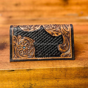 Nueva cartera tallada a mano de piel de vaca, carteras florales de cuero plegable, diseño de cuero con herramientas para mujer, Cartera de cuero genuino - Product Image 2