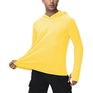 Chemise de pêche à manches longues jaune pour homme, à capuche, UPF 50, séchage rapide, couleur unie, pull à capuche - Product Image 3