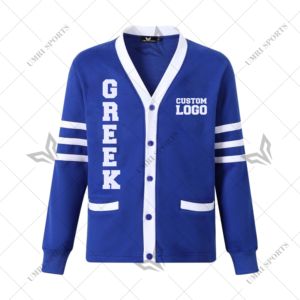 เสื้อคาร์ดิแกนเบต้าแบบกำหนดเอง สีน้ำเงินรอยัล สำหรับชมรมพี่น้องชาวกรีก HBCU ผลิตจากผ้าฝ้ายฟลีซ 100% ปักลายเชนีล เสื้อผ้าสไตล์กรีก - Product Image 1