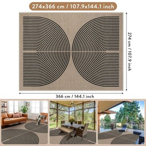 Tapis d'extérieur moderne en jute tressé, motif géométrique rectangulaire, en polypropylène imperméable à poils plats pour terrasse et patio - Product Image 2