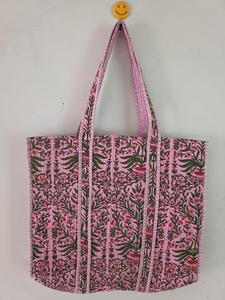 Cotton Quilted Striped Long Handle Tote Bag Indian Handmade Summer for Women Open Creative Fashion <b>Shoulder</b> <b>Strap</b> Travel Use - Product Image 2