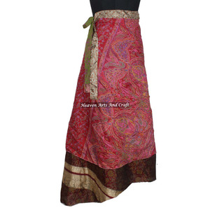 Falda Larga Envolvente Reversible de Seda Vintage Mágica de 38 Pulgadas, Estilo Halter Tubo, 2 Capas, Sari de Seda Mágica Reversible, Falda Larga Étnica - Product Image 1