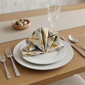 Serviette en coton imprimé de qualité supérieure avec motif cuillère et fourchette croisées – Serviette de table moderne pour cuisine, restaurant, hôtel et maison - Product Image 2