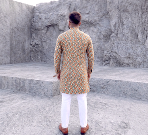 Kurta Pijama de Algodón para Hombre, Estampado Digital, Corte Holgado, Formal, Estilo Indio Pakistaní, para Bodas, para Todas las Temporadas - Product Image 3