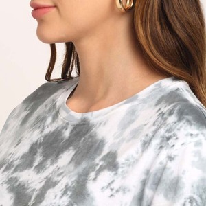 Camiseta de Algodón Tie Dye con Cuello Redondo, Manga Corta, Corte Holgado, Informal, Primavera Verano, Transpirable, Gris Blanco, con Logo - Product Image 4