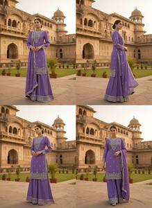 Ensemble TOP PLAZZO avec dupatta, broderie complexe en sequins JMC, tenue moderne pour soirée, longueur genou, coupe classique - Product Image 2