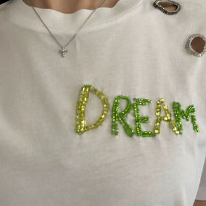 Parche bordado con cuentas, aplique de cristal verde para coser en camisetas, prendas, sombreros, bolsos, accesorio decorativo hecho a mano con letras - Product Image 1