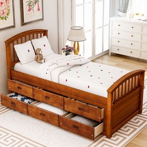 Letto a piattaforma in legno massello Orisfur Twin Size con 6 cassetti per bambini - Product Image 4