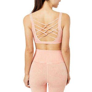 Soutien-gorge de sport rose sans coutures à col rond pour femme, bretelles spaghetti, maintien moyen, respirant, style uni, idéal pour le yoga - Product Image 2
