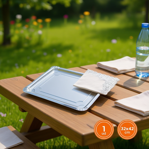 Plateau rectangulaire jetable en papier argenté, alternative écologique aux assiettes et bols en plastique pour le service et la restauration - Product Image 2