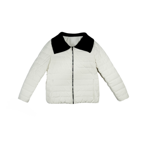 Doudoune blanche en duvet avec col noir, coupe classique, fermeture éclair, style décontracté unisexe pour l'hiver - Product Image 3